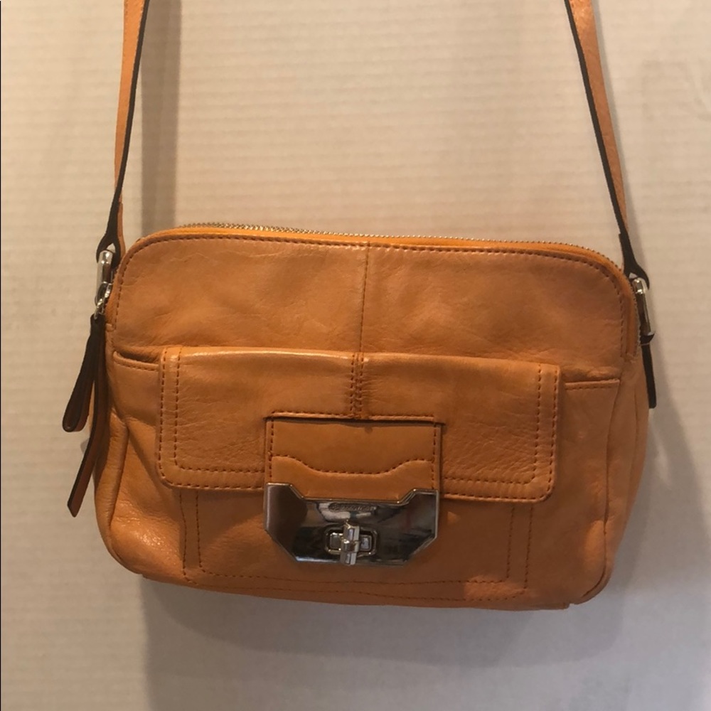 b. makowsky Tan Leather Crossbody Bag with Silver Hardware Accent
